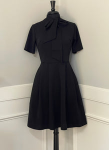 Women's Short Sleeved Mock Neck Tie Dress w/ Pocket Black