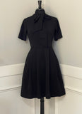 Women's Short Sleeved Mock Neck Tie Dress w/ Pocket Black