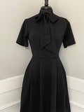 Women's Short Sleeved Mock Neck Tie Dress w/ Pocket Black