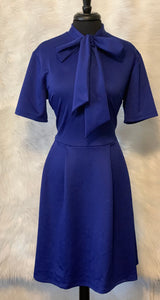 Women's Short Sleeved Mock Neck Tie Dress w/ Pocket Royal