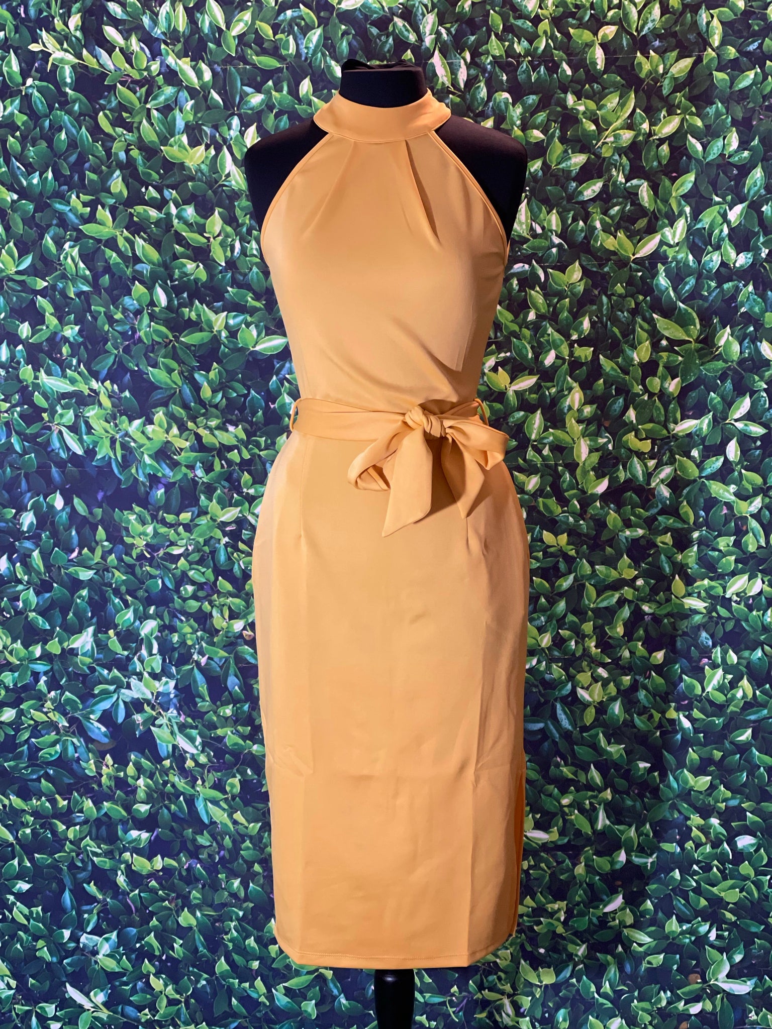 gold belted dress Saffron - Satin Belted Maxi Dress - Gold